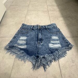 SHEIN Blue Distressed Jean Shorts